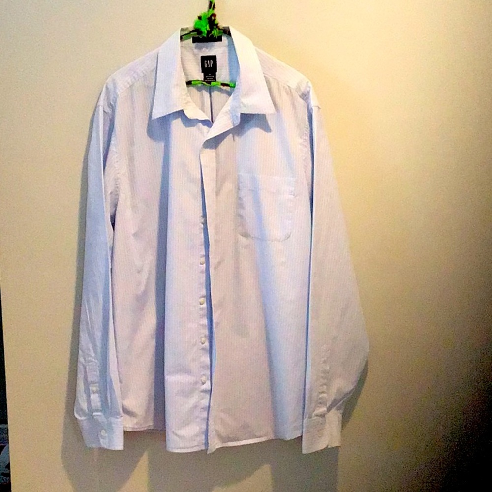 Gap Men’s Long Sleeve Button Down Light Blue/White Striped Shirt Fitted X-Large
